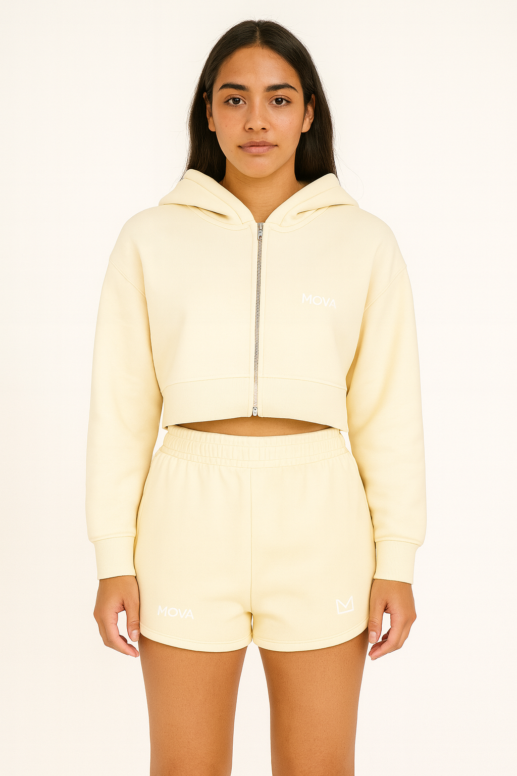 Womens Cropped Oversized Zip Hoodie | Cream
