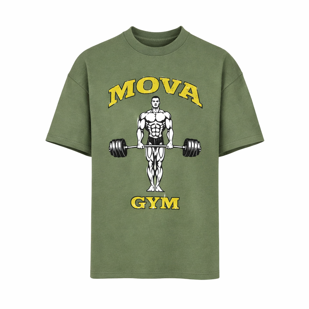 Oversized Luxury ‘MOVA GYM’ Tee | Olive Green 280GSM
