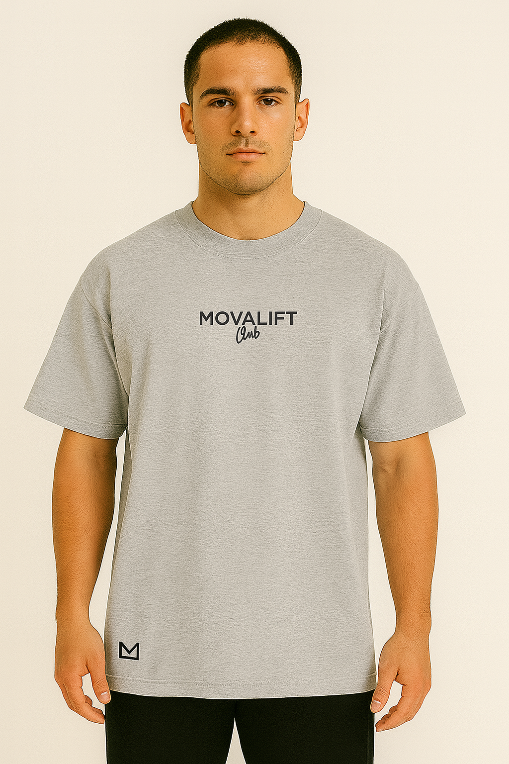 Mens Oversized MOVALift Club Tee | Stone Grey & Black