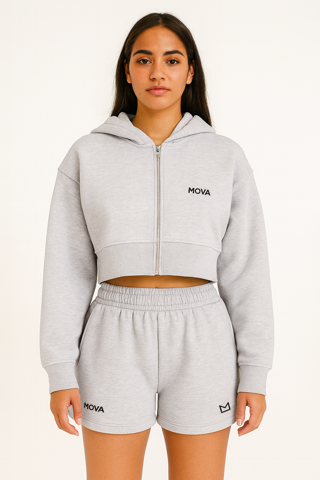 Womens Cropped Oversized Zip Hoodie | Grey