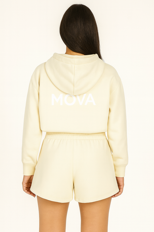 Womens Cropped Oversized Zip Hoodie | Cream