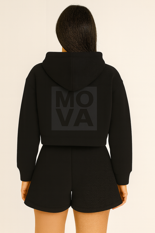 Womens Cropped Oversized Zip Hoodie | Black