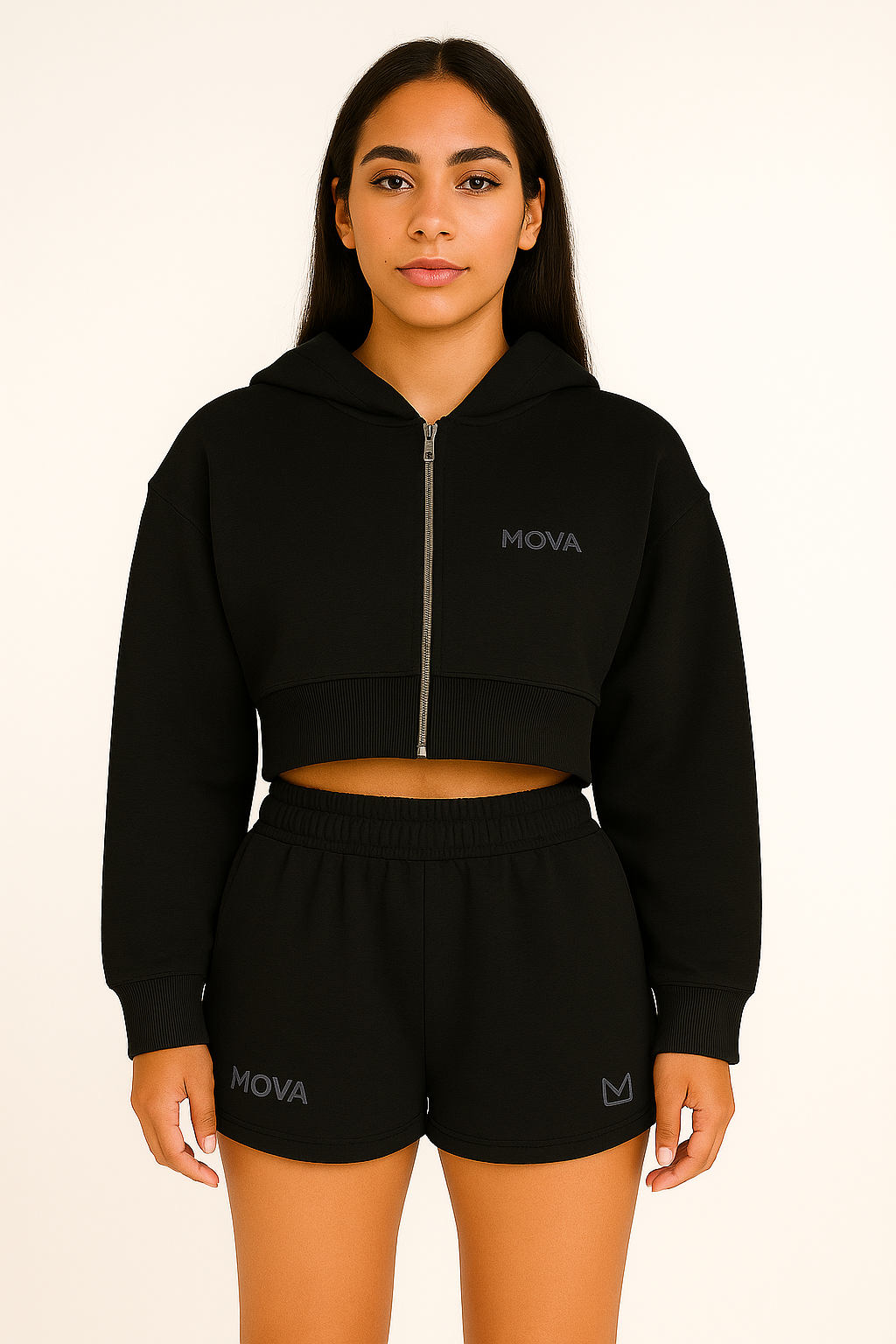 Womens Cropped Oversized Zip Hoodie | Black