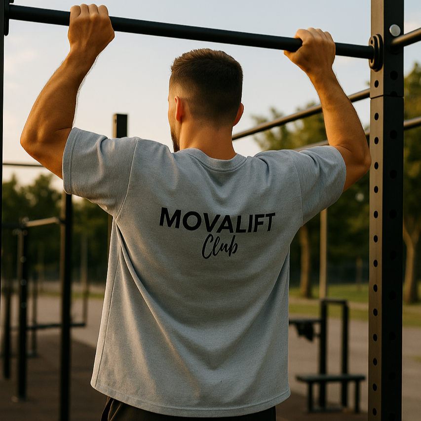 Mens Oversized MOVALift Club Tee | Stone Grey & Black