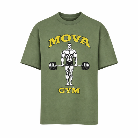 Oversized Luxury ‘MOVA GYM’ Tee | Olive Green 280GSM