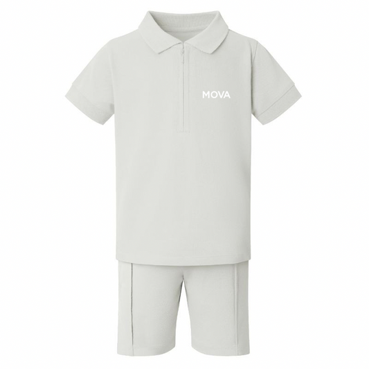 MiniMOVA Zip Neck Polo & Short Set | Pebble Grey