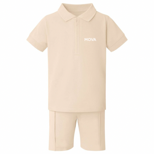 MiniMOVA Zip Neck Polo & Short Set | Nude
