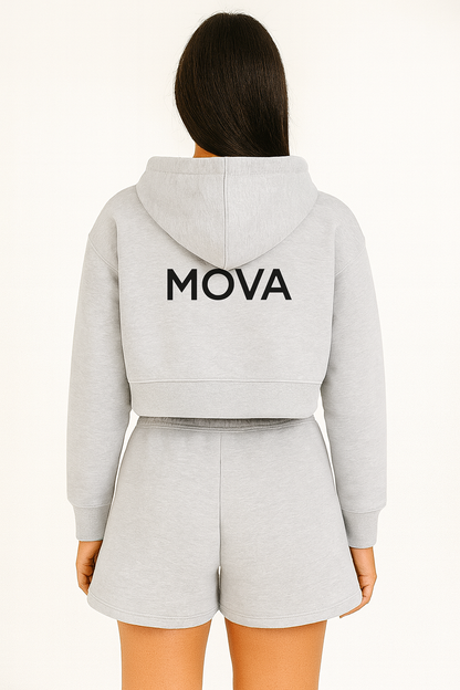 Womens Cropped Oversized Zip Hoodie | Grey