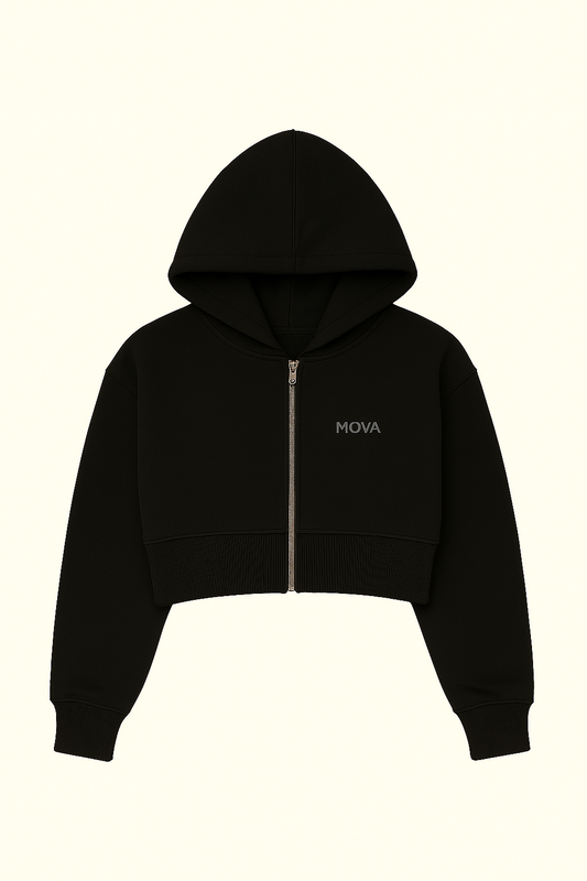 Womens Cropped Oversized Zip Hoodie | Black