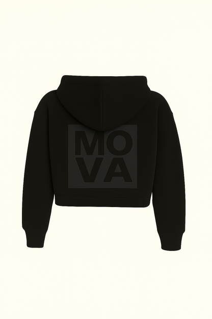 Womens Cropped Oversized Zip Hoodie | Black