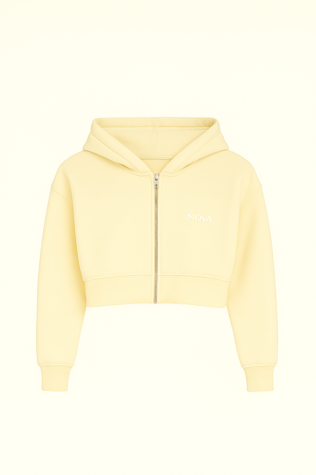 Womens Cropped Oversized Zip Hoodie | Cream