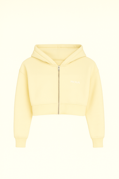 Womens Cropped Oversized Zip Hoodie | Cream
