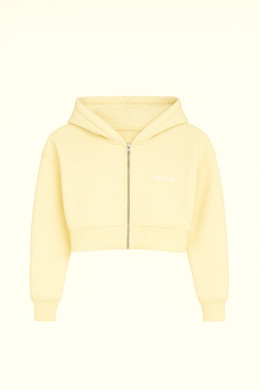 Womens Cropped Oversized Zip Hoodie | Cream
