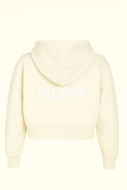 Womens Cropped Oversized Zip Hoodie | Cream