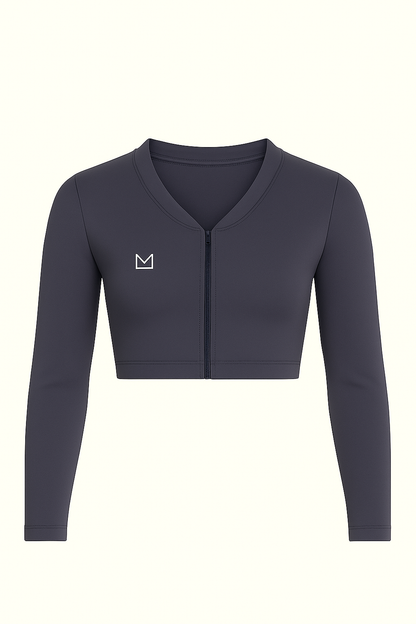 Womens Seamless Cropped Zip Jacket | Grey