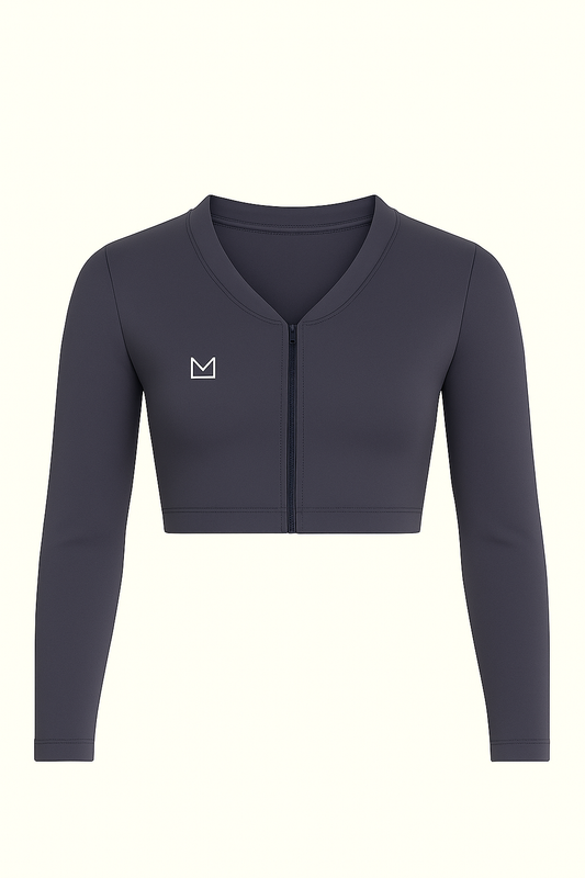 Womens Seamless Cropped Zip Jacket | Grey
